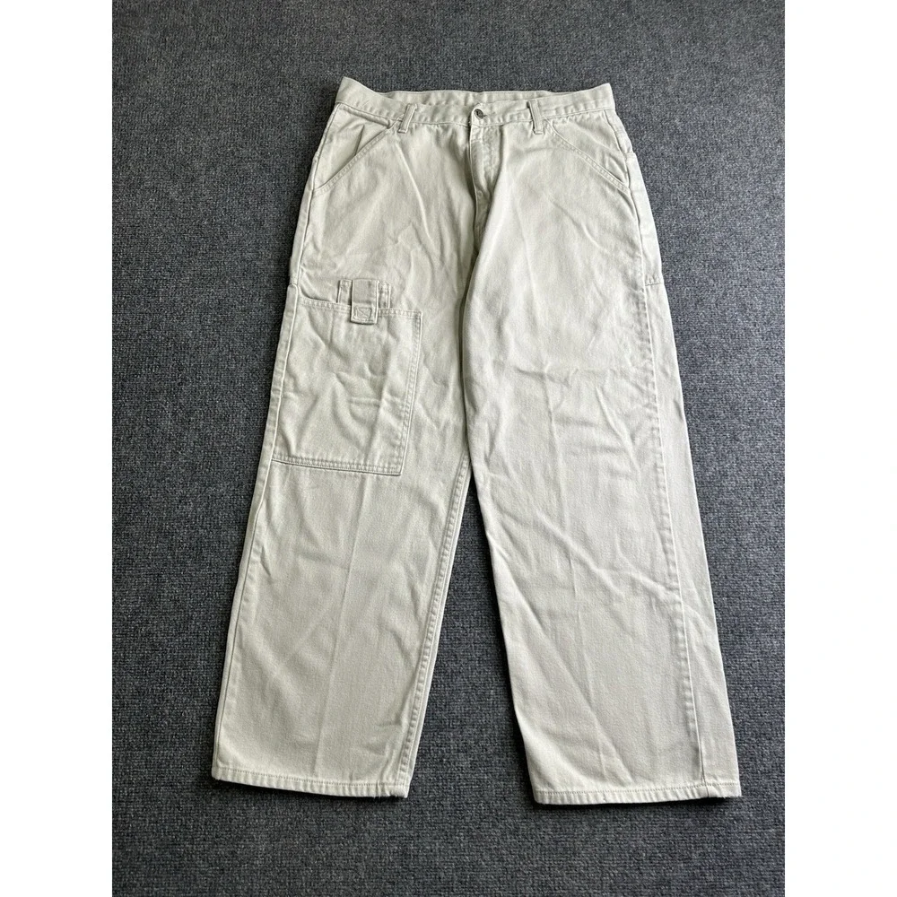 Mens 90s Levis Carpenter Work Pants Made in Hong Kong Beige, Size 34x30